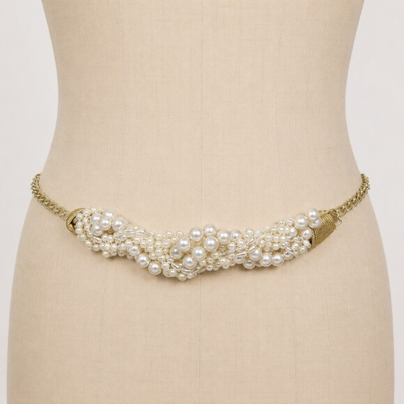 Unbranded Accessories - Vintage 80s Faux Pearl Cluster Net Belt Gold Tone Chain womens statement belt